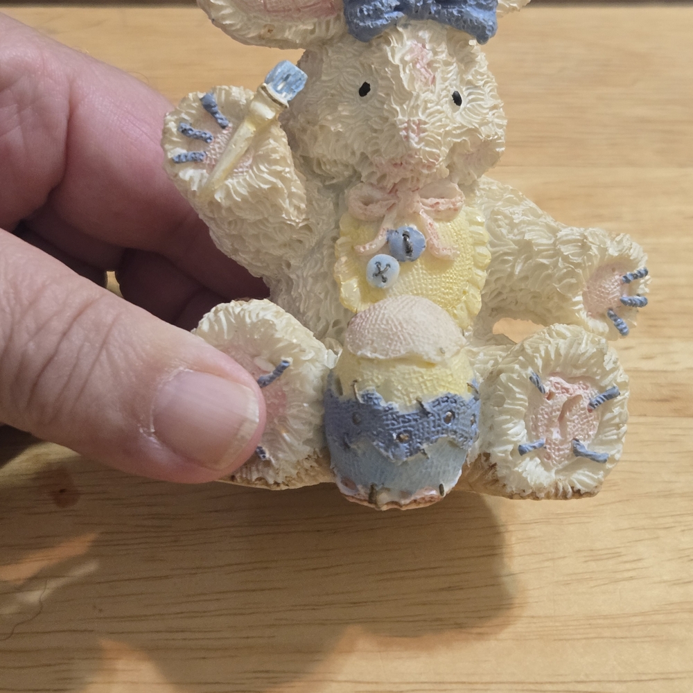 Charming Ceramic Bunny Figurine - Cream, Blue, Yellow